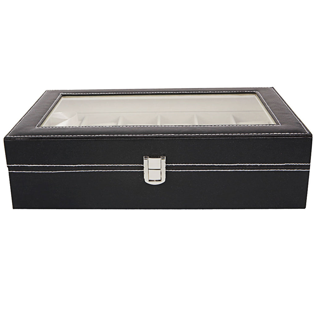 12 Compartments Top-level Opening Style Leather Watch Collection Box Black(USPS is not supported at the moment)