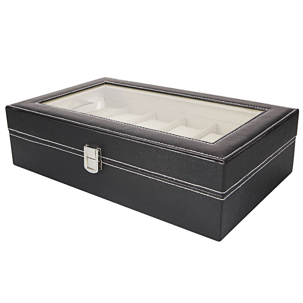 12 Compartments Top-level Opening Style Leather Watch Collection Box Black(USPS is not supported at the moment)