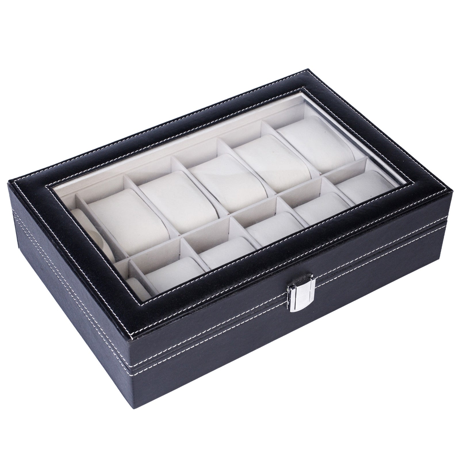 12 Compartments Top-level Opening Style Leather Watch Collection Box Black(USPS is not supported at the moment)