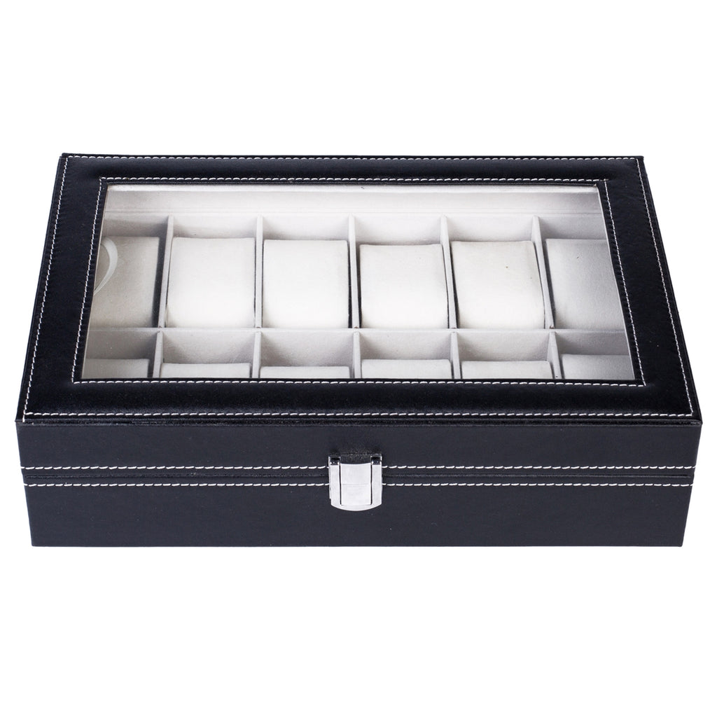 12 Compartments Top-level Opening Style Leather Watch Collection Box Black(USPS is not supported at the moment)