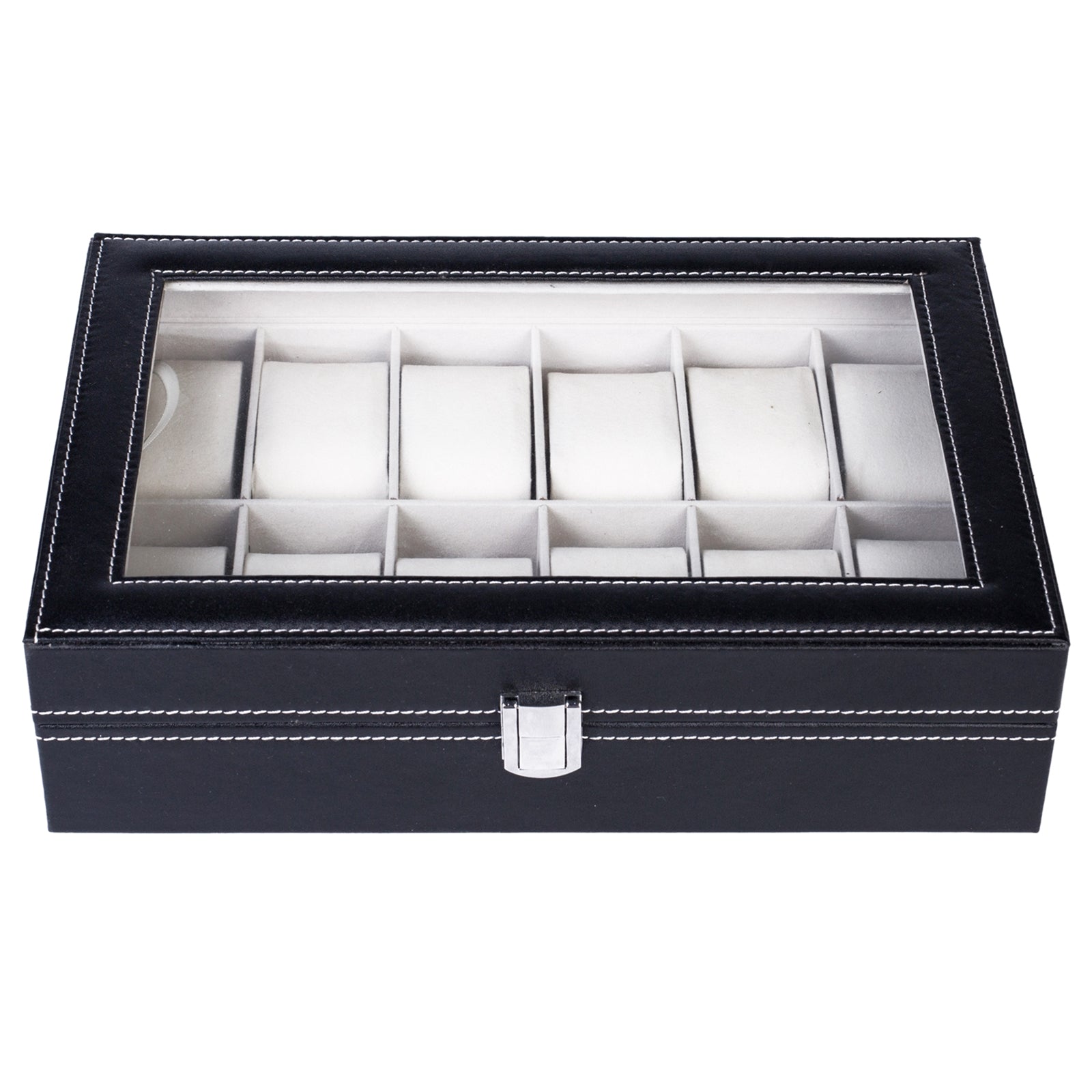 12 Compartments Top-level Opening Style Leather Watch Collection Box Black(USPS is not supported at the moment)
