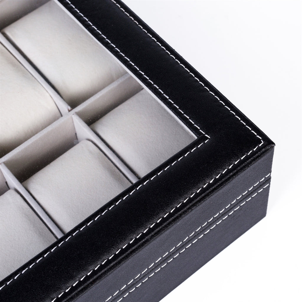 12 Compartments Top-level Opening Style Leather Watch Collection Box Black(USPS is not supported at the moment)
