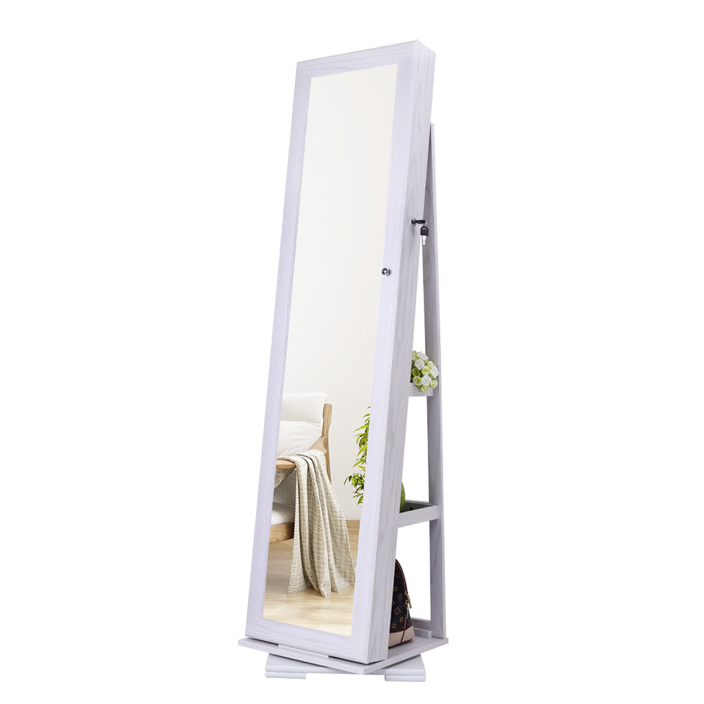 360 Degree Rotation Full-Body Mirror Cabinet PVC Film Moisture-Proof Dressing Mirror Cabinet Super Storage Jewelry Storage Mirror Cabinet White