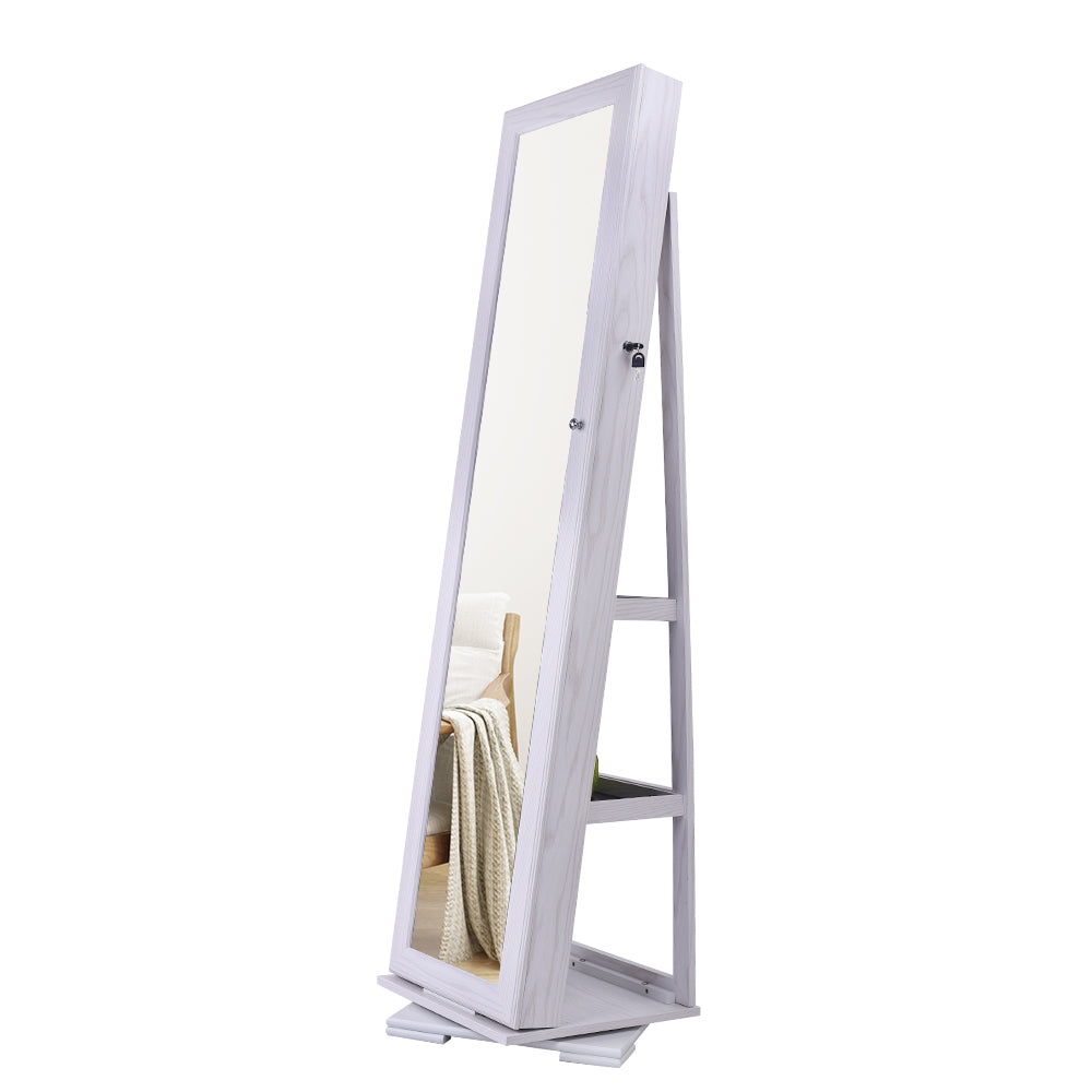 360 Degree Rotation Full-Body Mirror Cabinet PVC Film Moisture-Proof Dressing Mirror Cabinet Super Storage Jewelry Storage Mirror Cabinet White