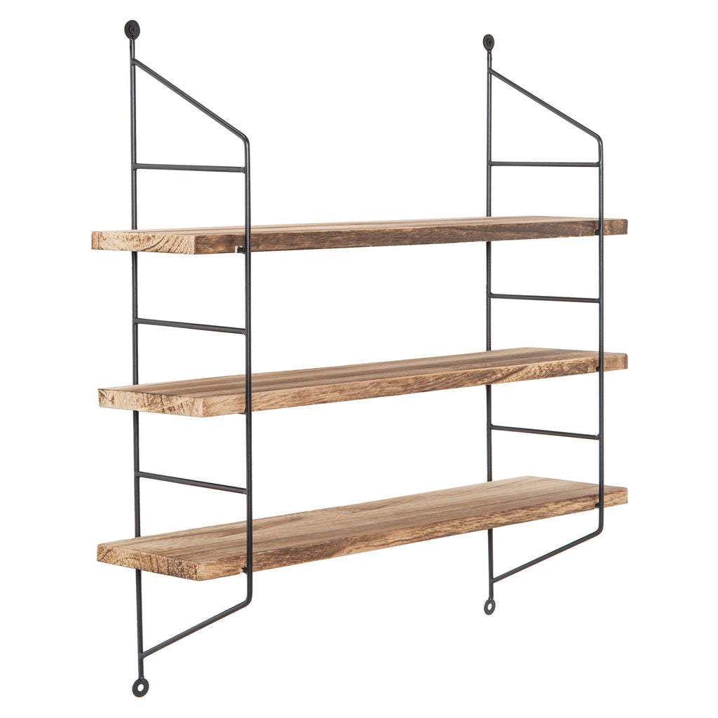 23-Inch Modern Industrial Metal and Torched Wood Adjustable Wall Mounted 3-Tier Display Floating Shelf