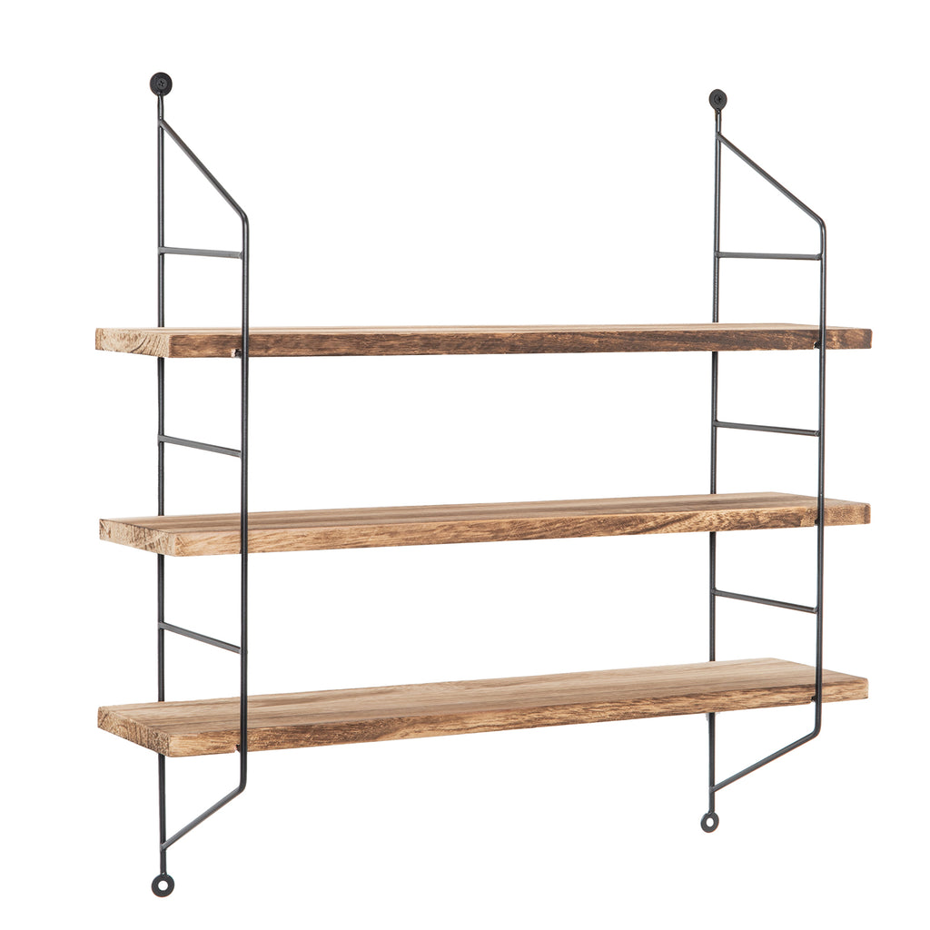 23-Inch Modern Industrial Metal and Torched Wood Adjustable Wall Mounted 3-Tier Display Floating Shelf