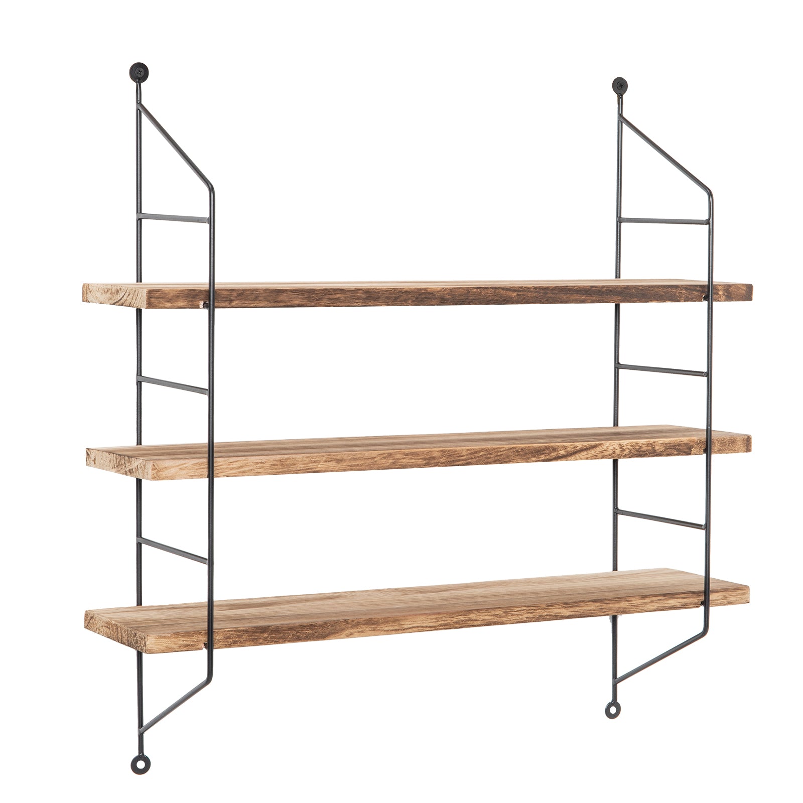 23-Inch Modern Industrial Metal and Torched Wood Adjustable Wall Mounted 3-Tier Display Floating Shelf