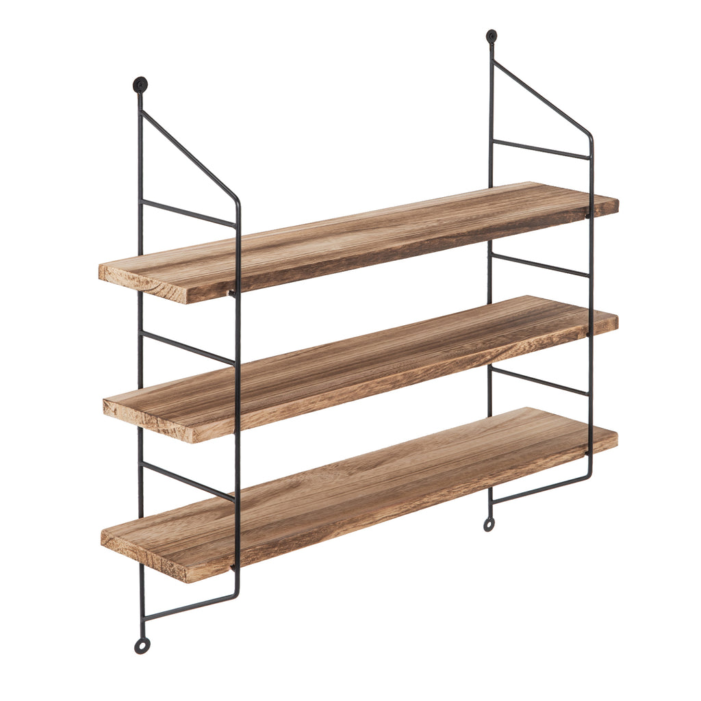 23-Inch Modern Industrial Metal and Torched Wood Adjustable Wall Mounted 3-Tier Display Floating Shelf