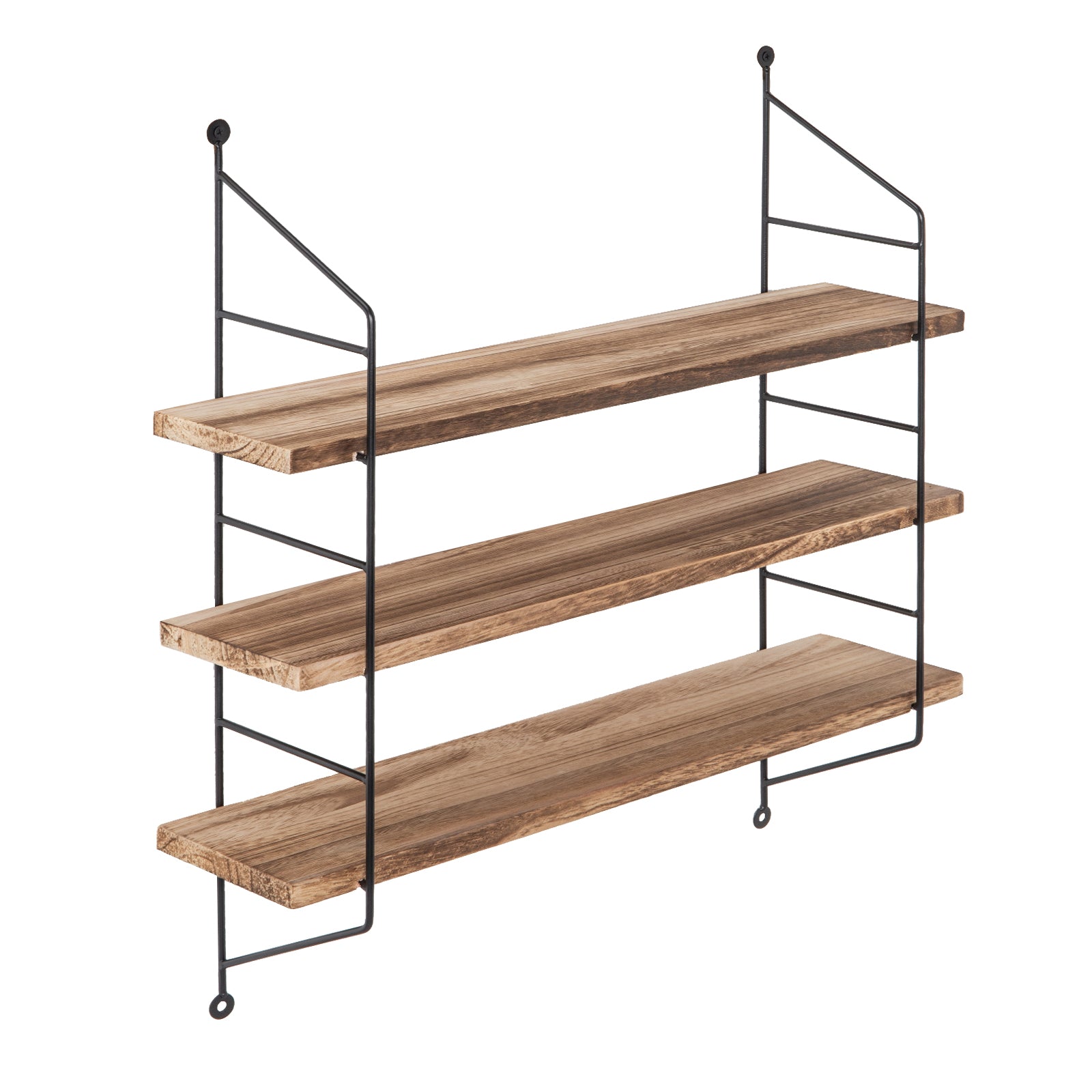 23-Inch Modern Industrial Metal and Torched Wood Adjustable Wall Mounted 3-Tier Display Floating Shelf