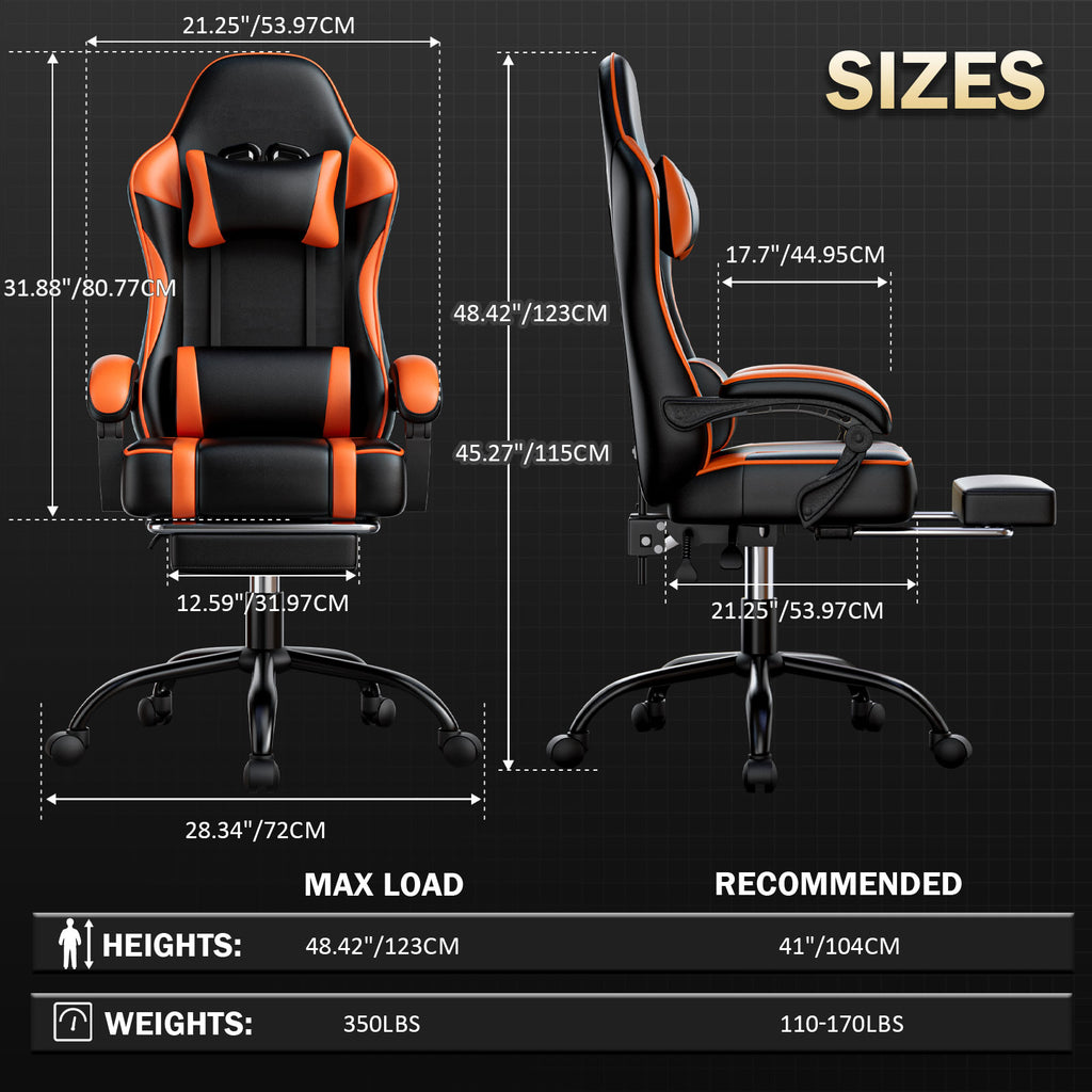 Gaming Chair, Computer Chair with Footrest and Lumbar Support, Ergonomic Video Game Chair with Headrest, Height Adjustable Gamer Chair Office Desk Chair