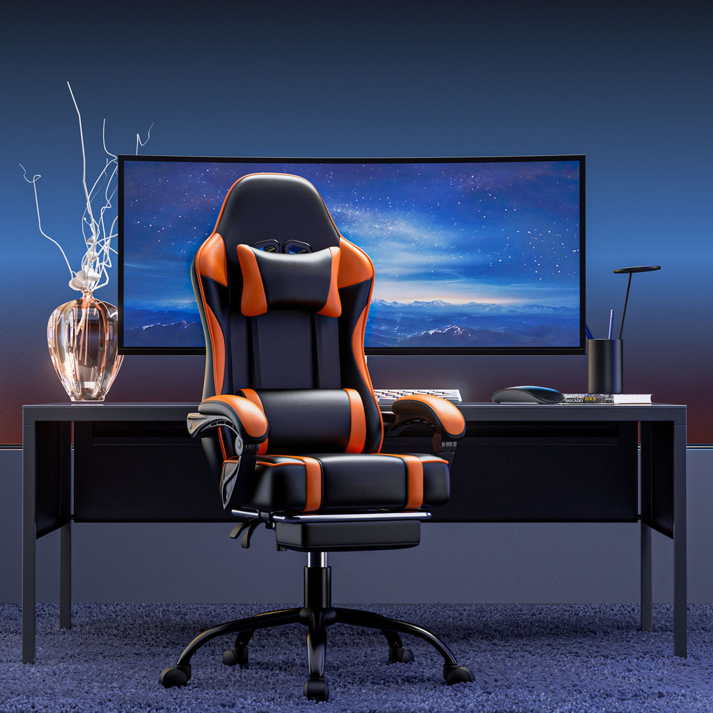 Gaming Chair, Computer Chair with Footrest and Lumbar Support, Ergonomic Video Game Chair with Headrest, Height Adjustable Gamer Chair Office Desk Chair