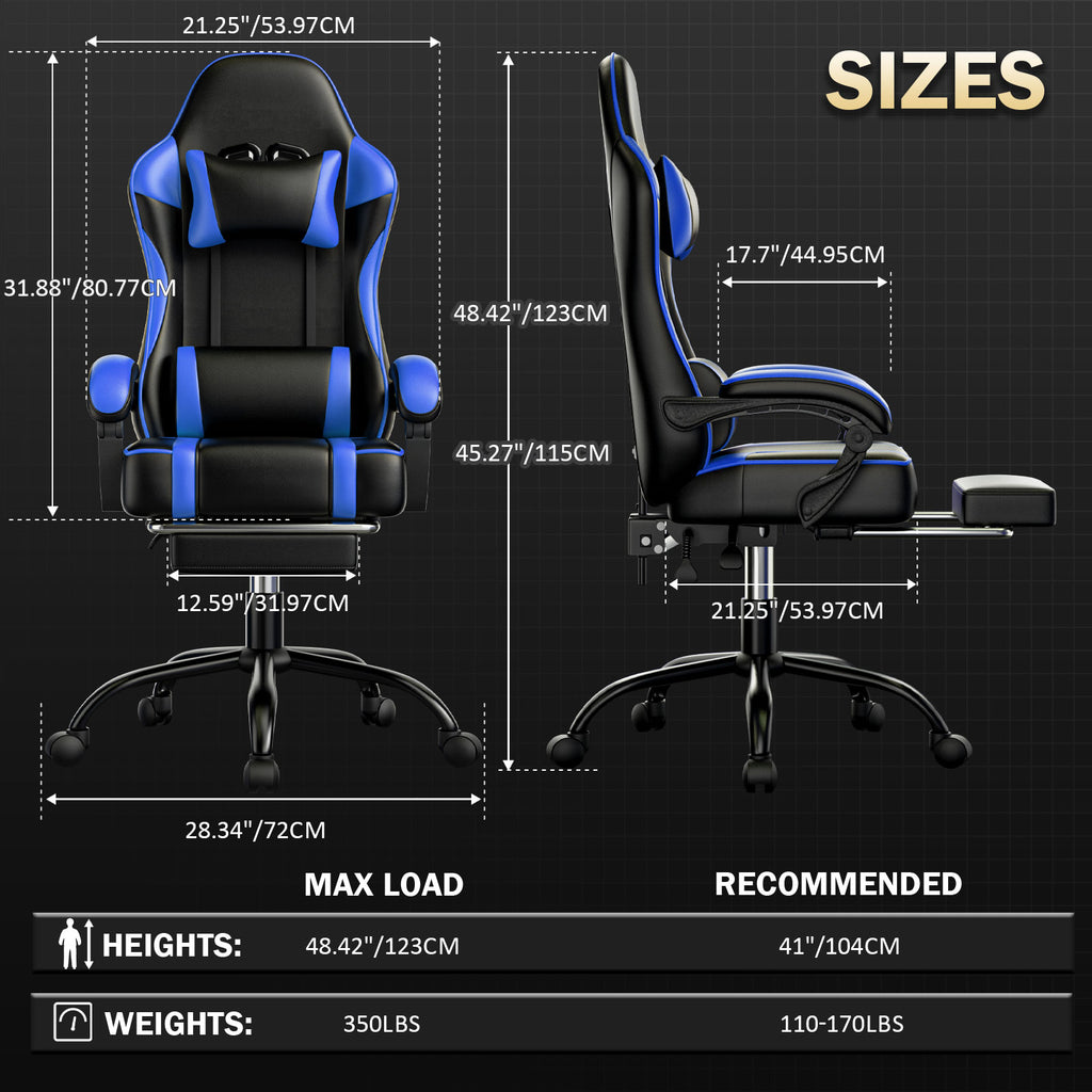 Gaming Chair, Computer Chair with Footrest and Lumbar Support, Ergonomic Video Game Chair with Headrest, Height Adjustable Gamer Chair Office Desk Chair