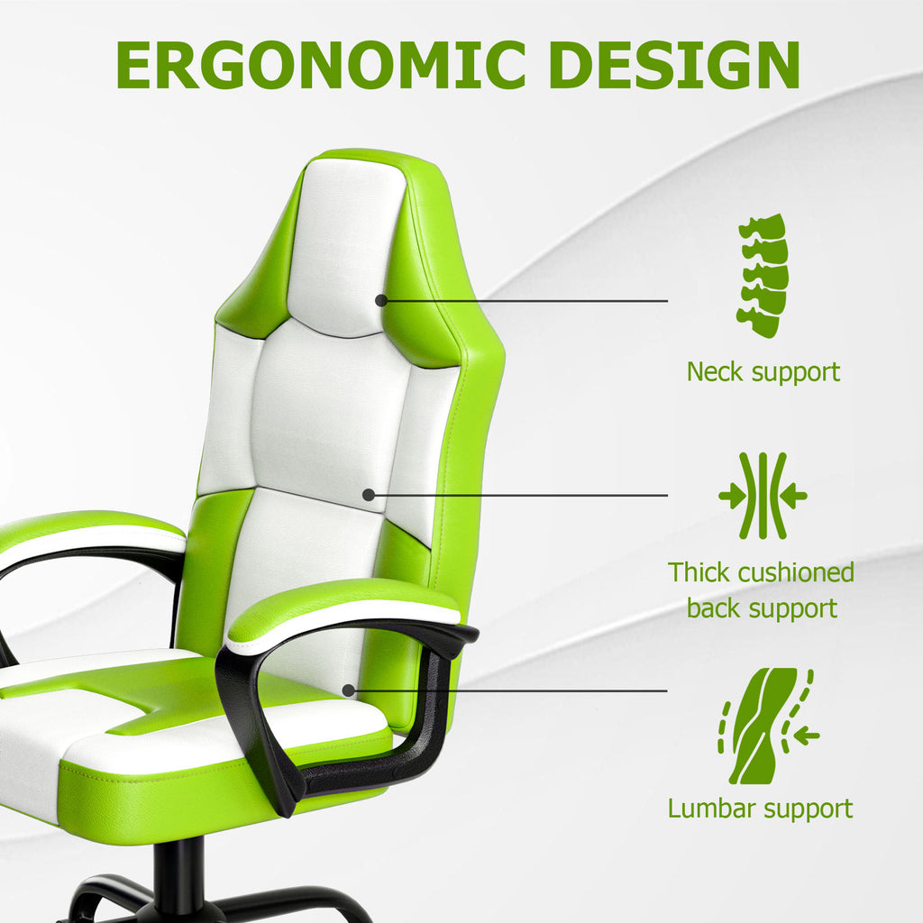 Ergonomic Gaming Chair, Height Adjustable Computer Chair, Pu Leather PC Chair with Castors, for Adults