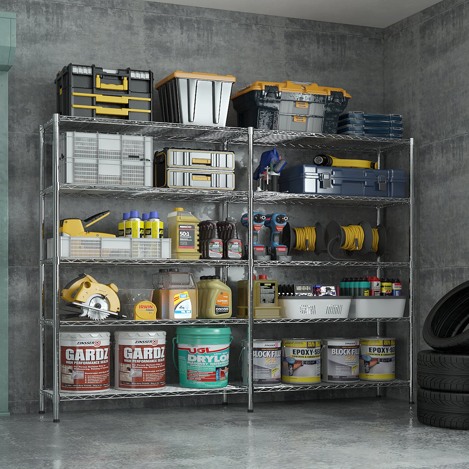 5-layer double row, freely adjustable layer spacing, with adjustable feet, display stand, iron, 177*40*180cm, chrome-plated