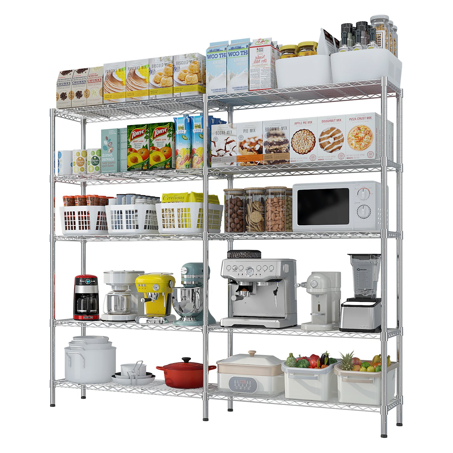 5-layer double row, freely adjustable layer spacing, with adjustable feet, display stand, iron, 177*40*180cm, chrome-plated