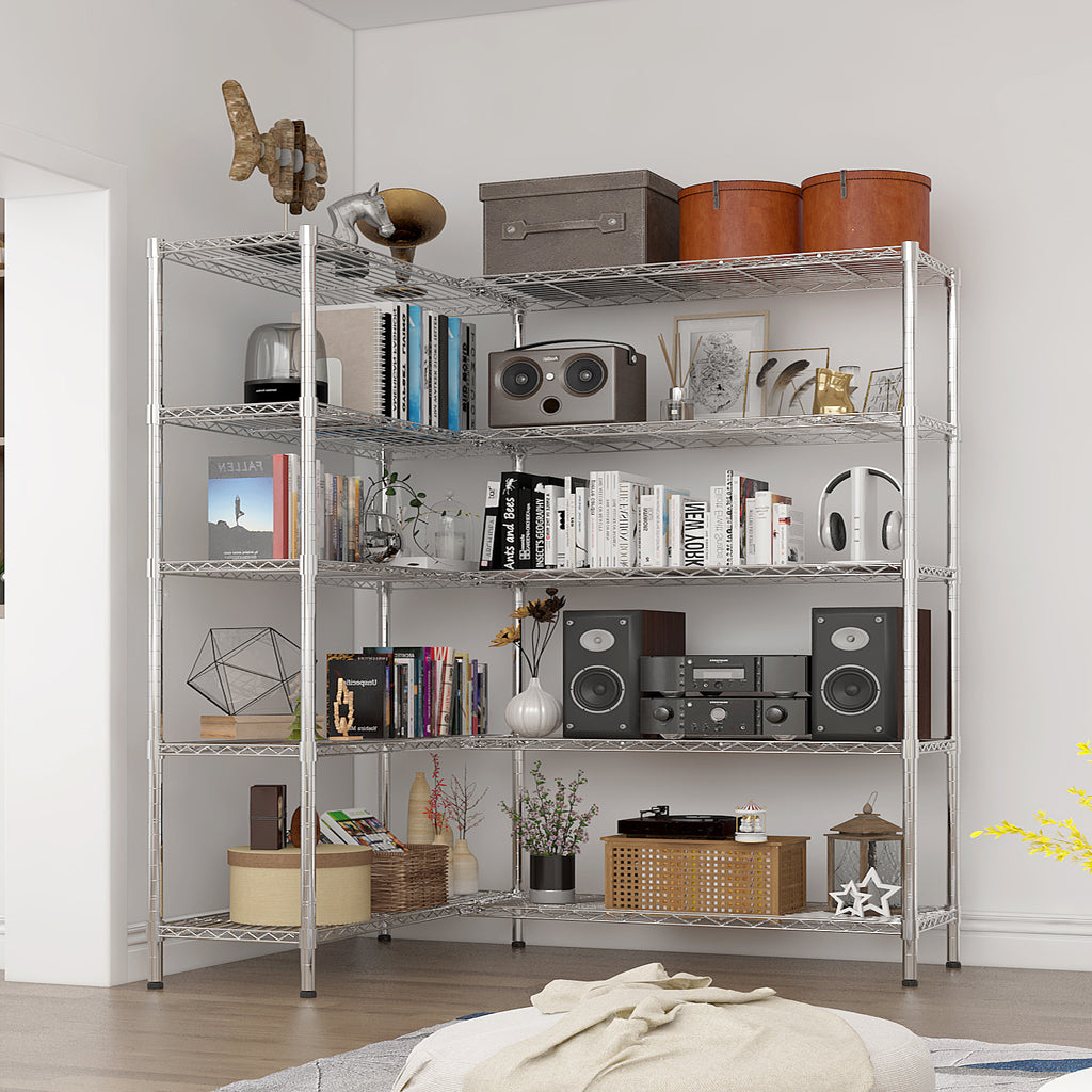 5-layer double row, freely adjustable layer spacing, with adjustable feet, display stand, iron, 177*40*180cm, chrome-plated