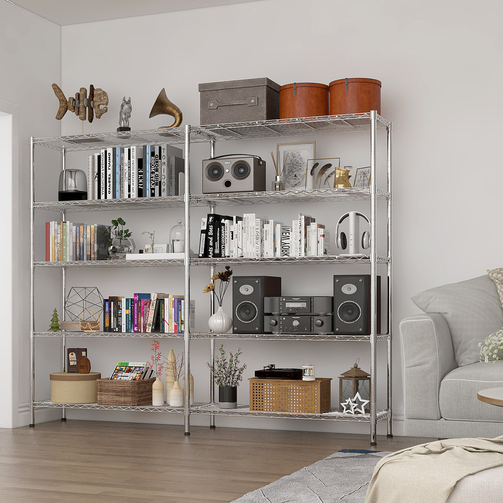 5-layer double row, freely adjustable layer spacing, with adjustable feet, display stand, iron, 177*40*180cm, chrome-plated