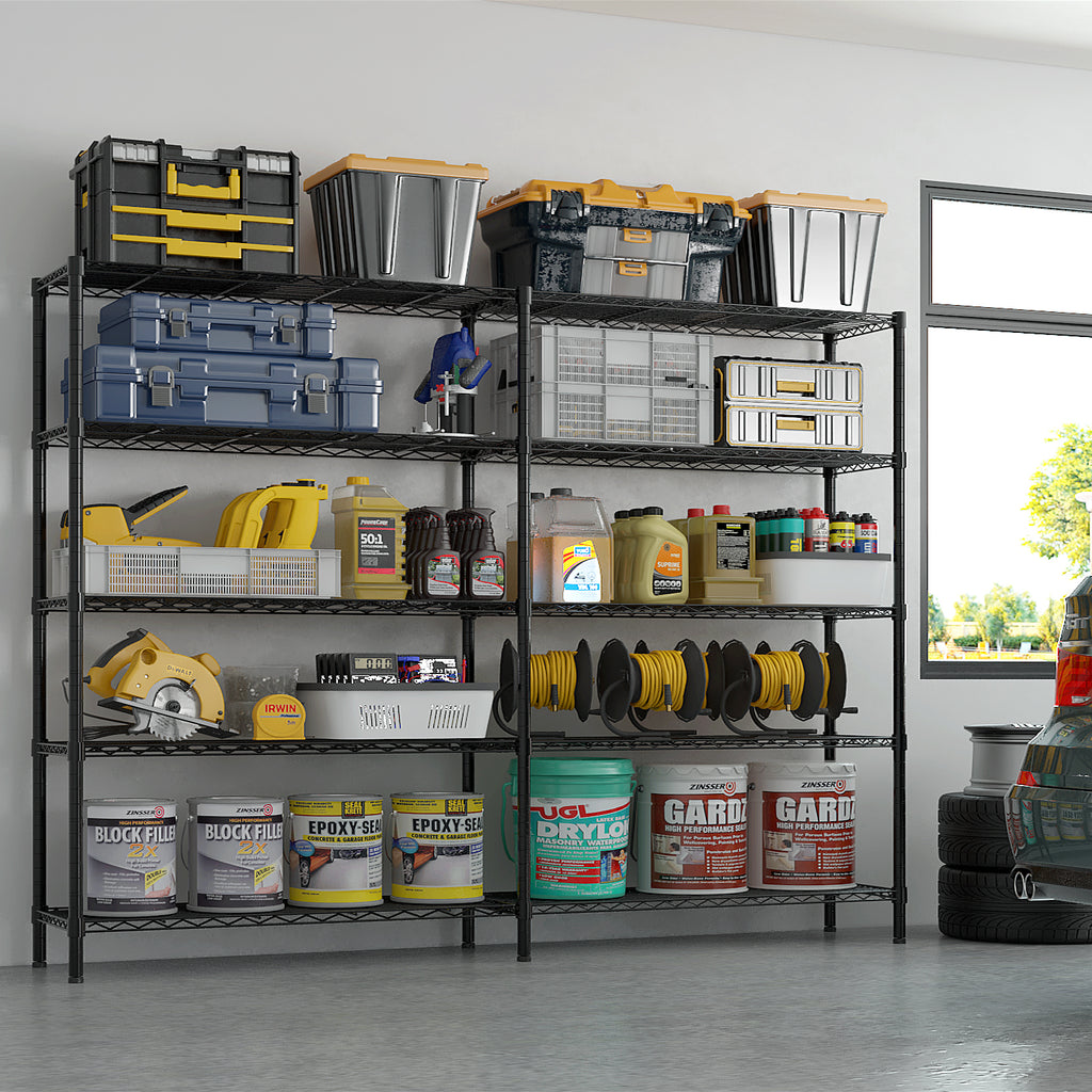 5-layer double row, freely adjustable layer spacing, with adjustable feet, display stand, iron, 177*40*180cm, powder-coated black