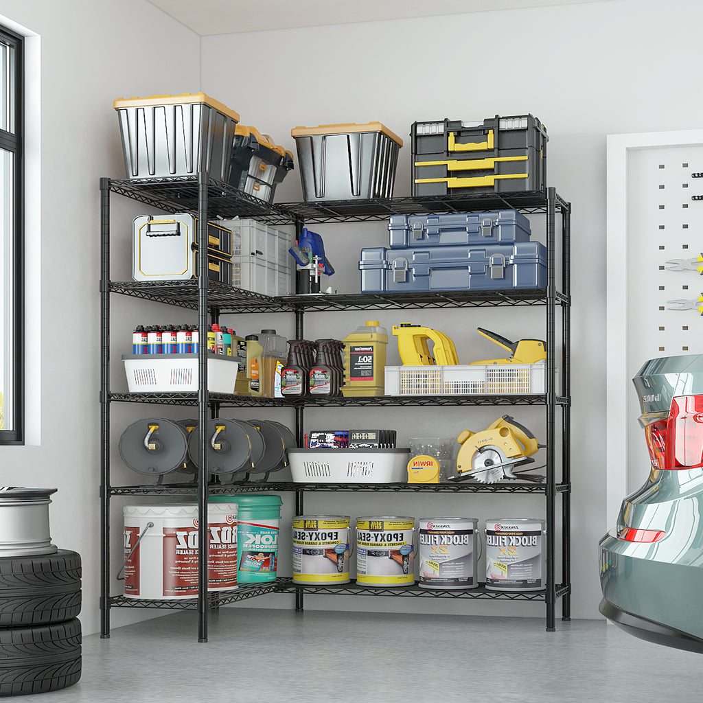 5-layer double row, freely adjustable layer spacing, with adjustable feet, display stand, iron, 177*40*180cm, powder-coated black