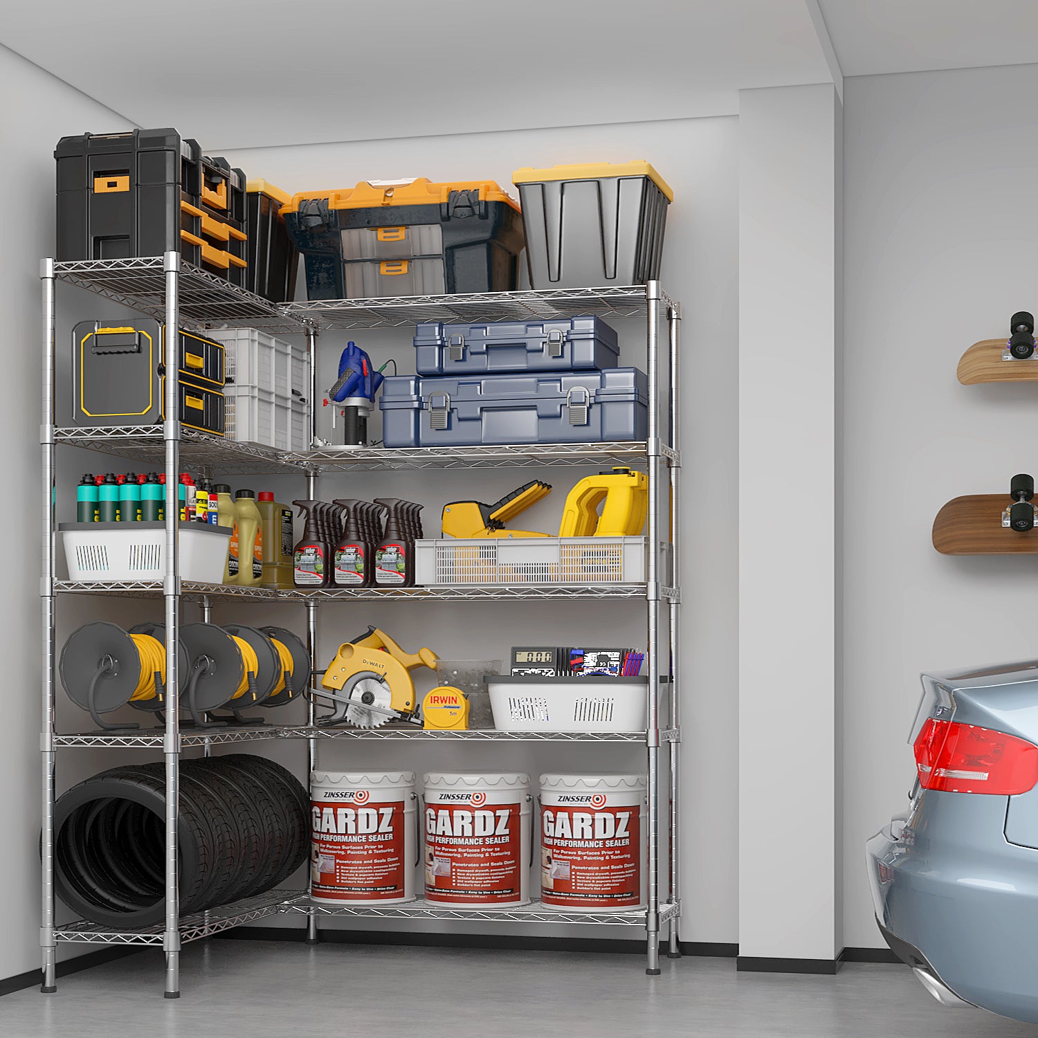 5-layer double row, freely adjustable layer spacing, with adjustable feet, display stand, iron, 147*35*180cm, chrome-plated