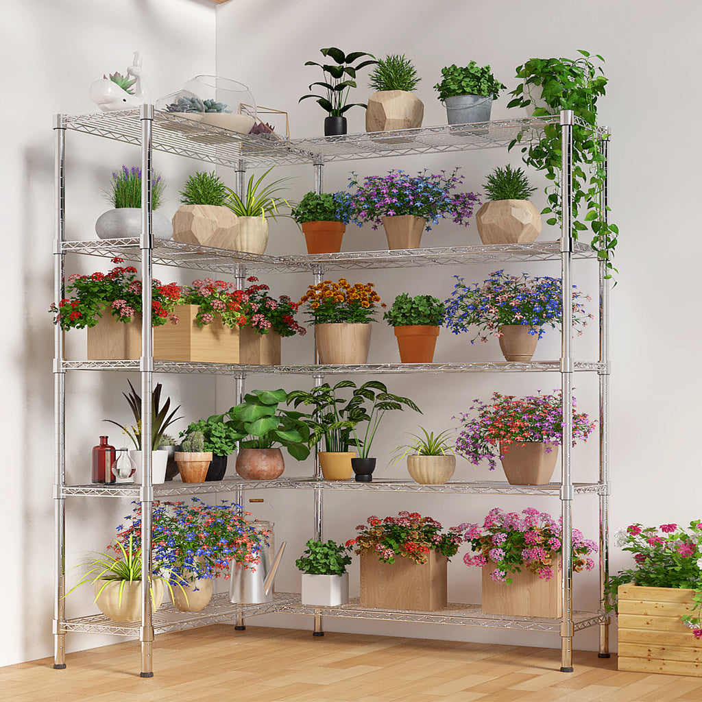 5-layer double row, freely adjustable layer spacing, with adjustable feet, display stand, iron, 147*35*180cm, chrome-plated