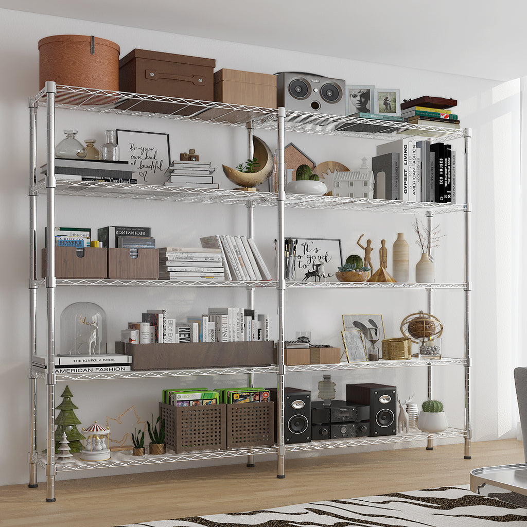 5-layer double row, freely adjustable layer spacing, with adjustable feet, display stand, iron, 147*35*180cm, chrome-plated