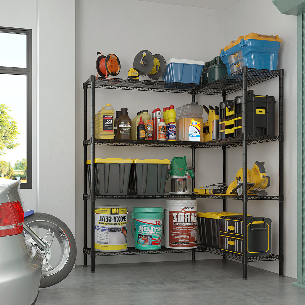 4-layer double row, freely adjustable layer spacing, with adjustable feet, display stand, iron, 147*35*150cm, powder-coated black