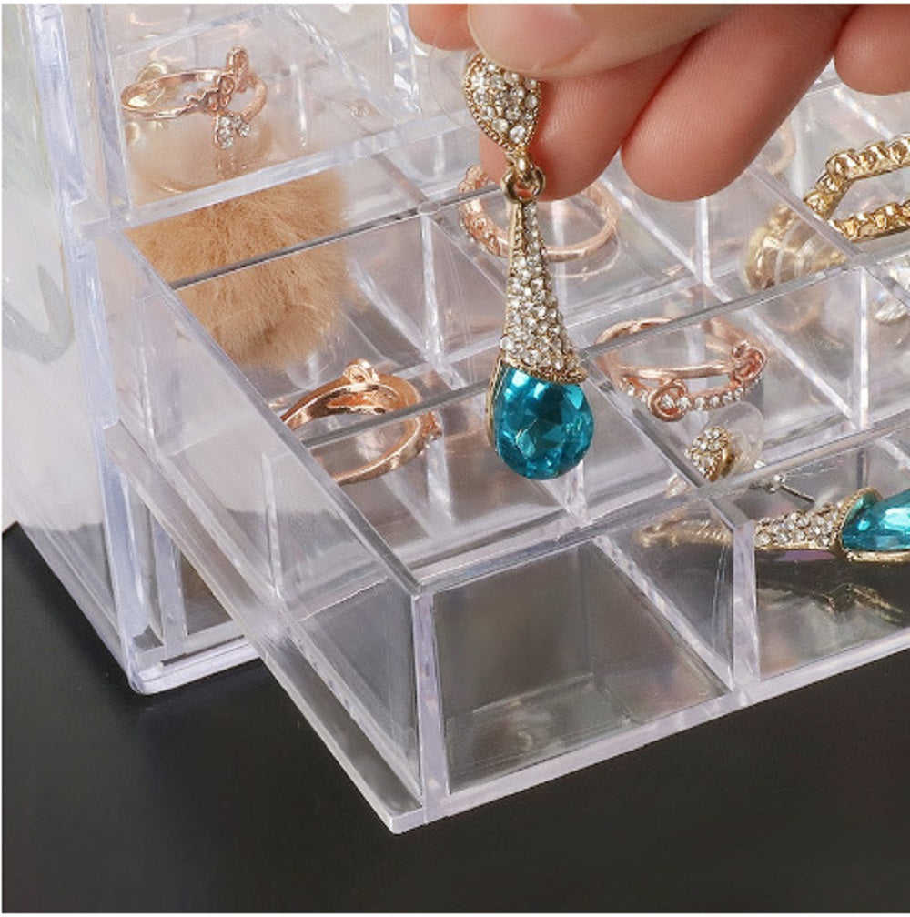 Acrylic Jewelry Storage Box Earring Holder with 5 Drawers, 120 Grids Jewelry Organizer Tray Clear Ring Display Case for Beads, Nail Tips, Women Girls, Birthday Gift