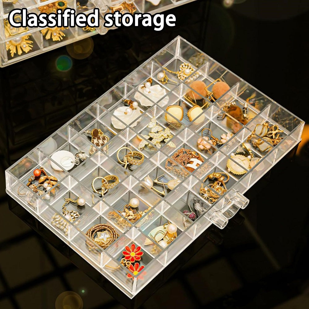 Acrylic Jewelry Storage Box Earring Holder with 5 Drawers, 120 Grids Jewelry Organizer Tray Clear Ring Display Case for Beads, Nail Tips, Women Girls, Birthday Gift