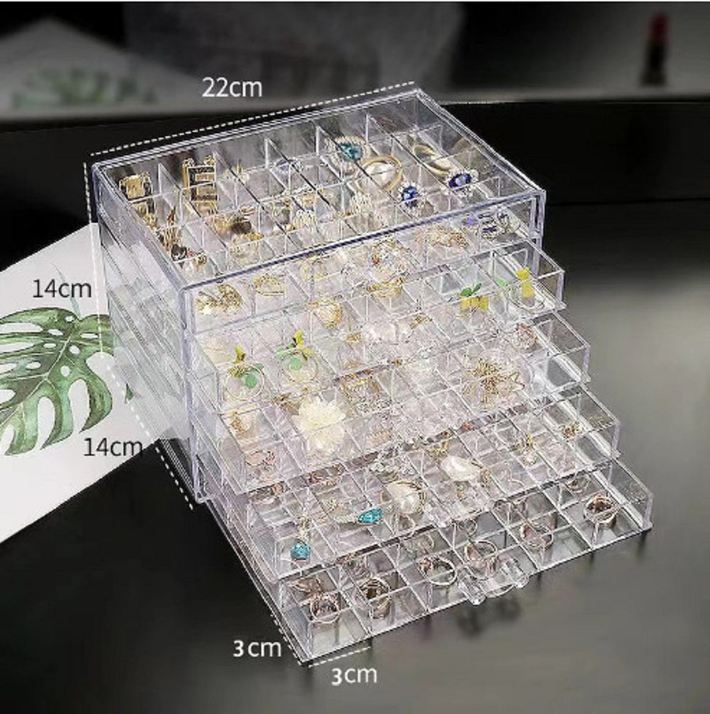 Acrylic Jewelry Storage Box Earring Holder with 5 Drawers, 120 Grids Jewelry Organizer Tray Clear Ring Display Case for Beads, Nail Tips, Women Girls, Birthday Gift