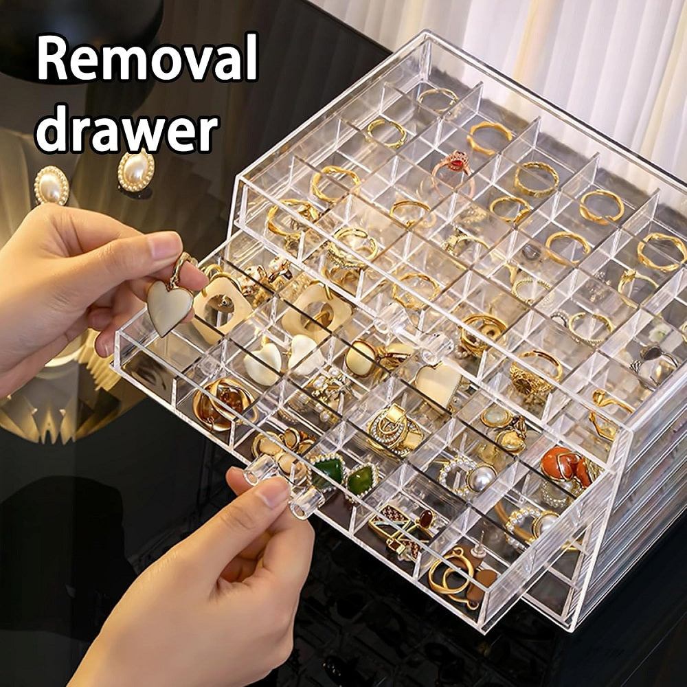 Acrylic Jewelry Storage Box Earring Holder with 5 Drawers, 120 Grids Jewelry Organizer Tray Clear Ring Display Case for Beads, Nail Tips, Women Girls, Birthday Gift