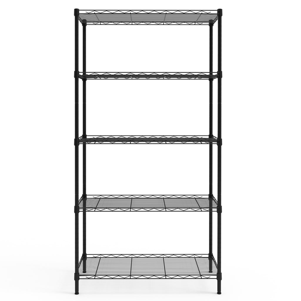 5-tier, adjustable shelf spacing, display rack with adjustable feet, made of iron, 74*34*150cm, powder-coated glossy black