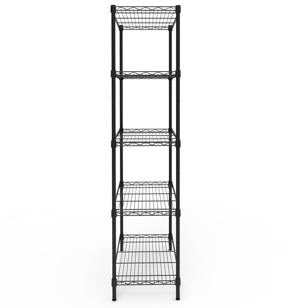 5-tier, adjustable shelf spacing, display rack with adjustable feet, made of iron, 74*34*150cm, powder-coated glossy black