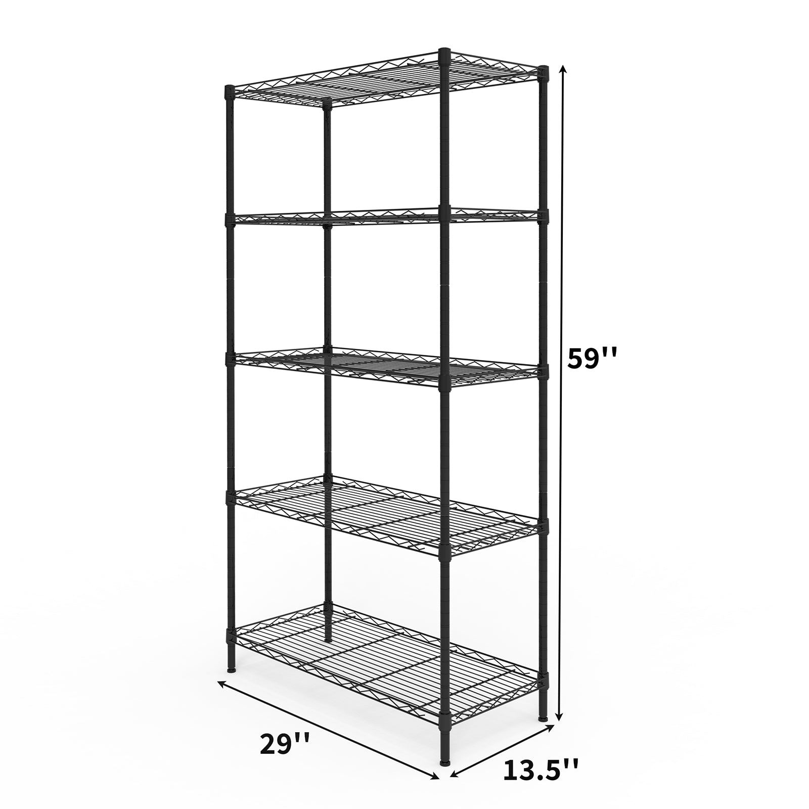 5-tier, adjustable shelf spacing, display rack with adjustable feet, made of iron, 74*34*150cm, powder-coated glossy black