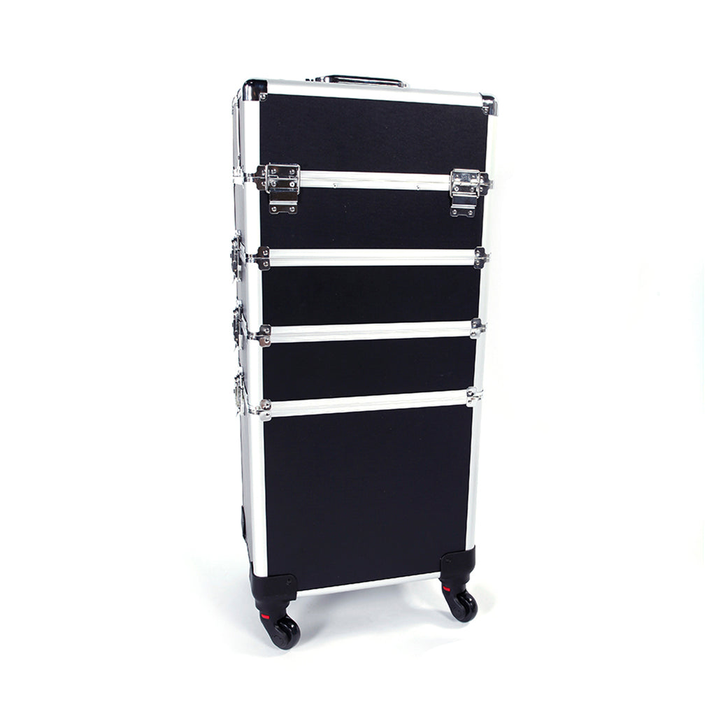 4-in-1 Draw-bar Style Interchangeable Aluminum Rolling Makeup Case Black
