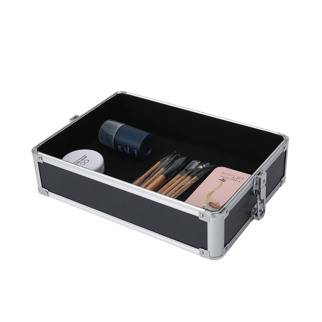 4-in-1 Draw-bar Style Interchangeable Aluminum Rolling Makeup Case Black