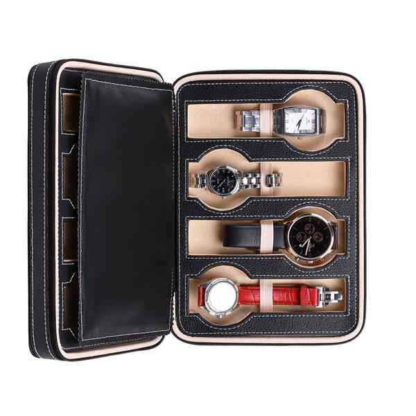 8-Slot Portable Watch Box Travel Case Storage Organizer Black