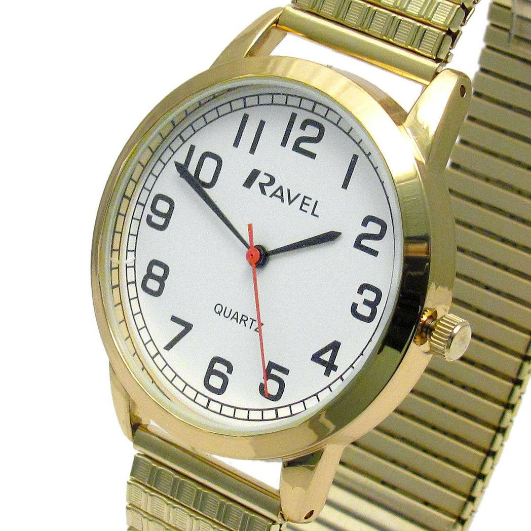 Ravel Mens Bold Number White Dial Gold Expander Bracelet Watch R0232.12.1