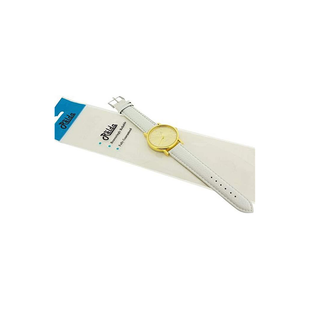 Relda Women Analogue Jumbo Goldtone Dial & Leather White Strap Buckle REL63