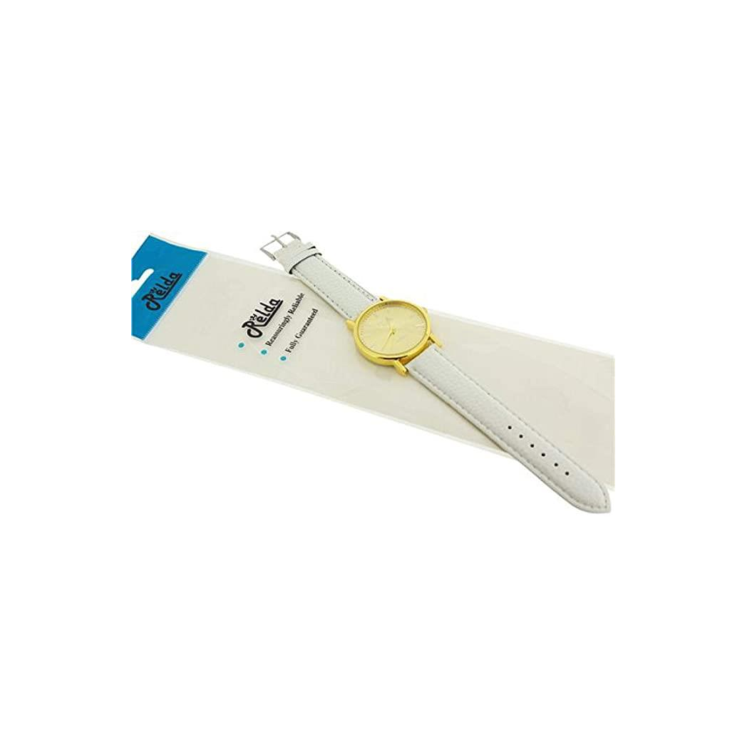 Relda Women Analogue Jumbo Goldtone Dial & Leather White Strap Buckle REL63