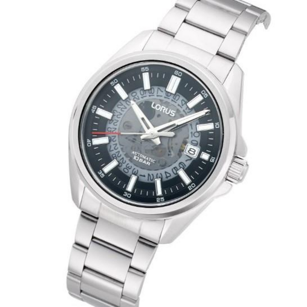Lorus Mens Automatic Date Black Dial Stainless Steel Bracelet Watch RU401AX9