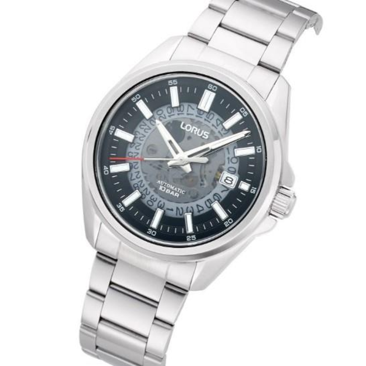 Lorus Mens Automatic Date Black Dial Stainless Steel Bracelet Watch RU401AX9