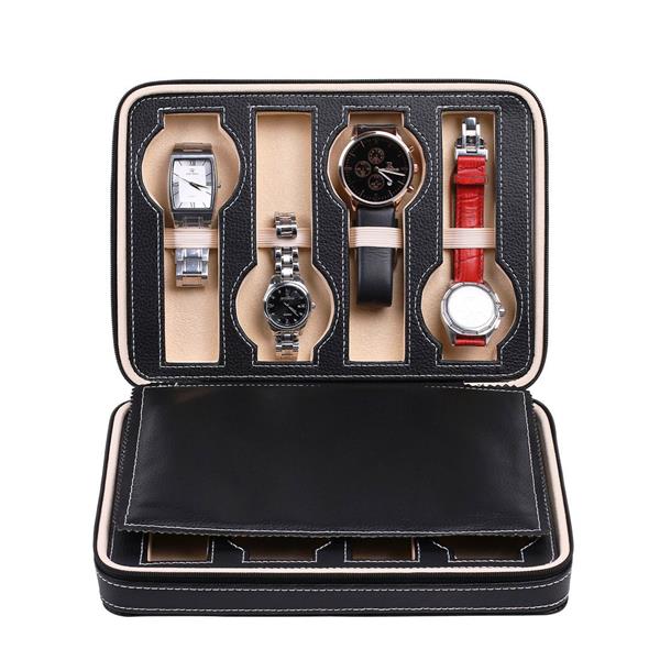 8-Slot Portable Watch Box Travel Case Storage Organizer Black