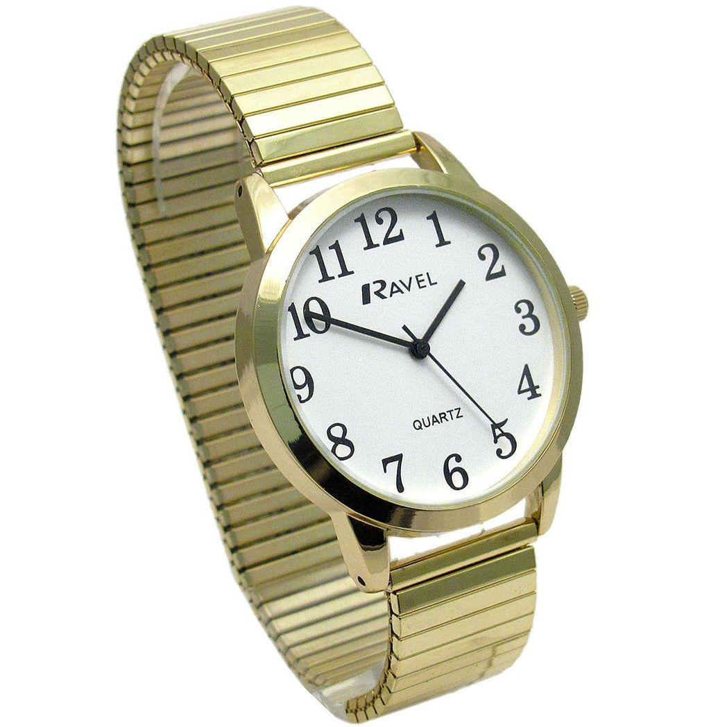 Ravel Mens Bold Number White Dial Gold Expander Bracelet Watch R0232.02.1