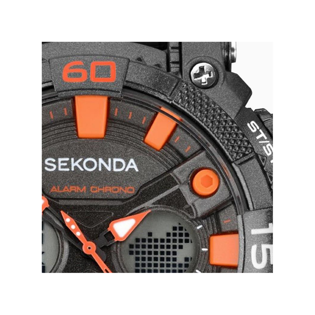 Sekonda Mens Sports Duel time Black Dial & Rubber Strap Watch-1037