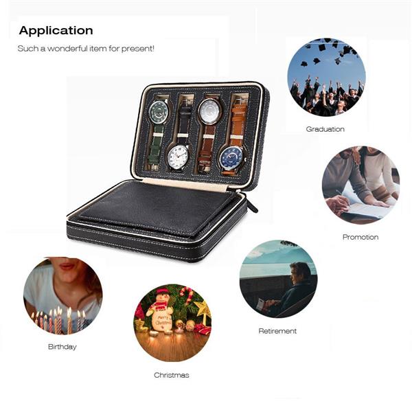8-Slot Portable Watch Box Travel Case Storage Organizer Black