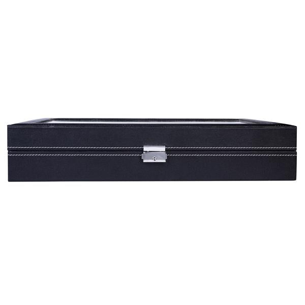 24 Compartments Top-level Opening Style Leather Watch Collection Box Black