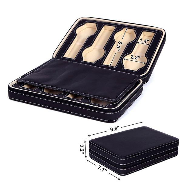 8-Slot Portable Watch Box Travel Case Storage Organizer Black