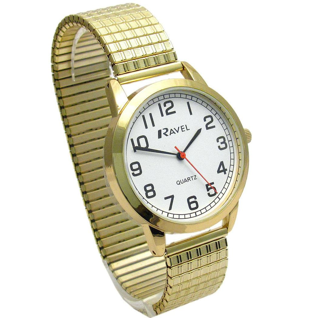 Ravel Mens Bold Number White Dial Gold Expander Bracelet Watch R0232.12.1