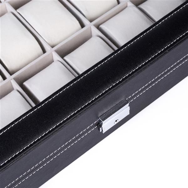 24 Compartments Top-level Opening Style Leather Watch Collection Box Black